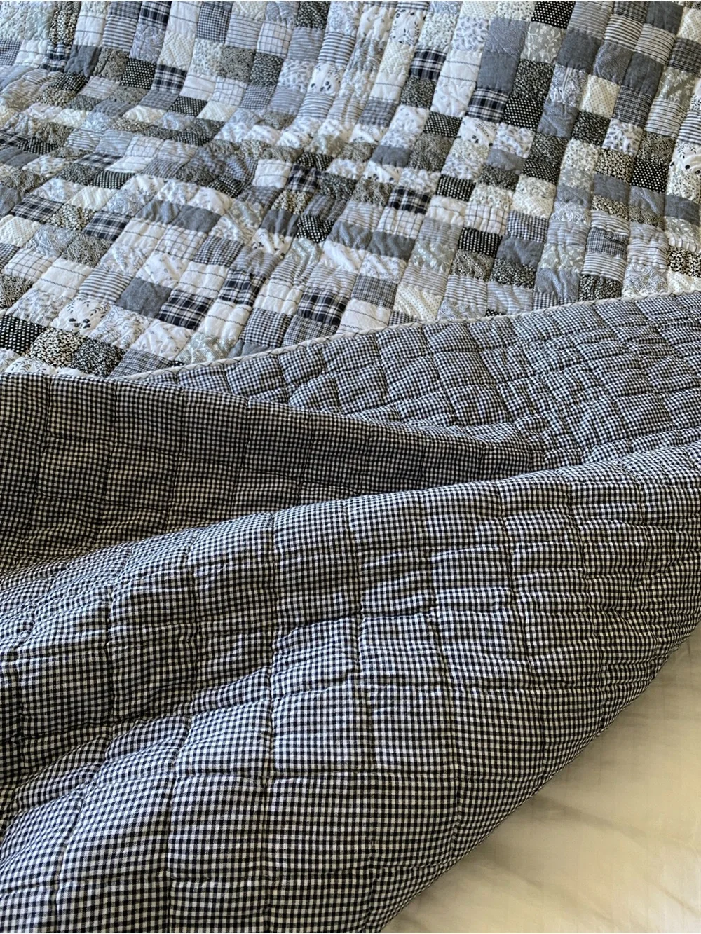 Garner Hill Farmhouse Quilt Black White Check Primitive Country Bedding queen k